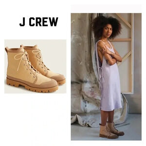 NEW J CREW Gwen canvas lace-up lug-sole boots 8
